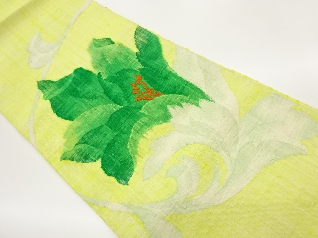 JAPANESE NAGOYA OBI / MAWATA TSUMUGI / WOVEN FLOWER ARABESQUE